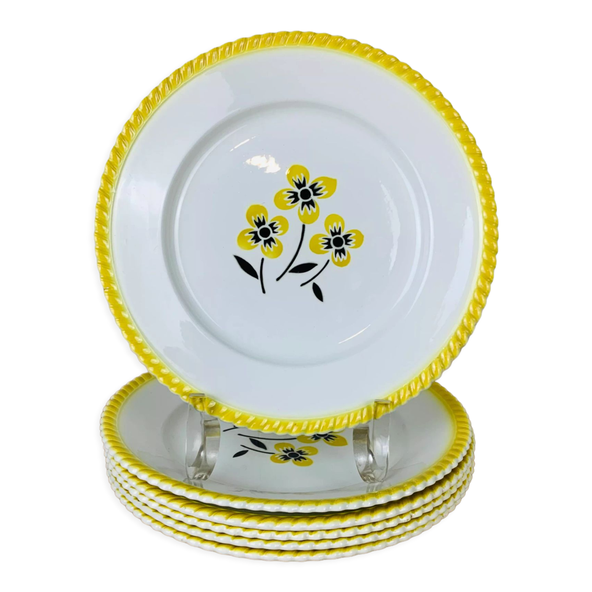 Set of 6 flat plates vintage earthenware