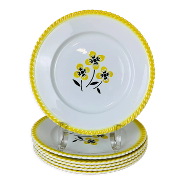 Set of 6 flat plates vintage earthenware