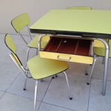 Table and 4 chairs in vintage yellow formica efji