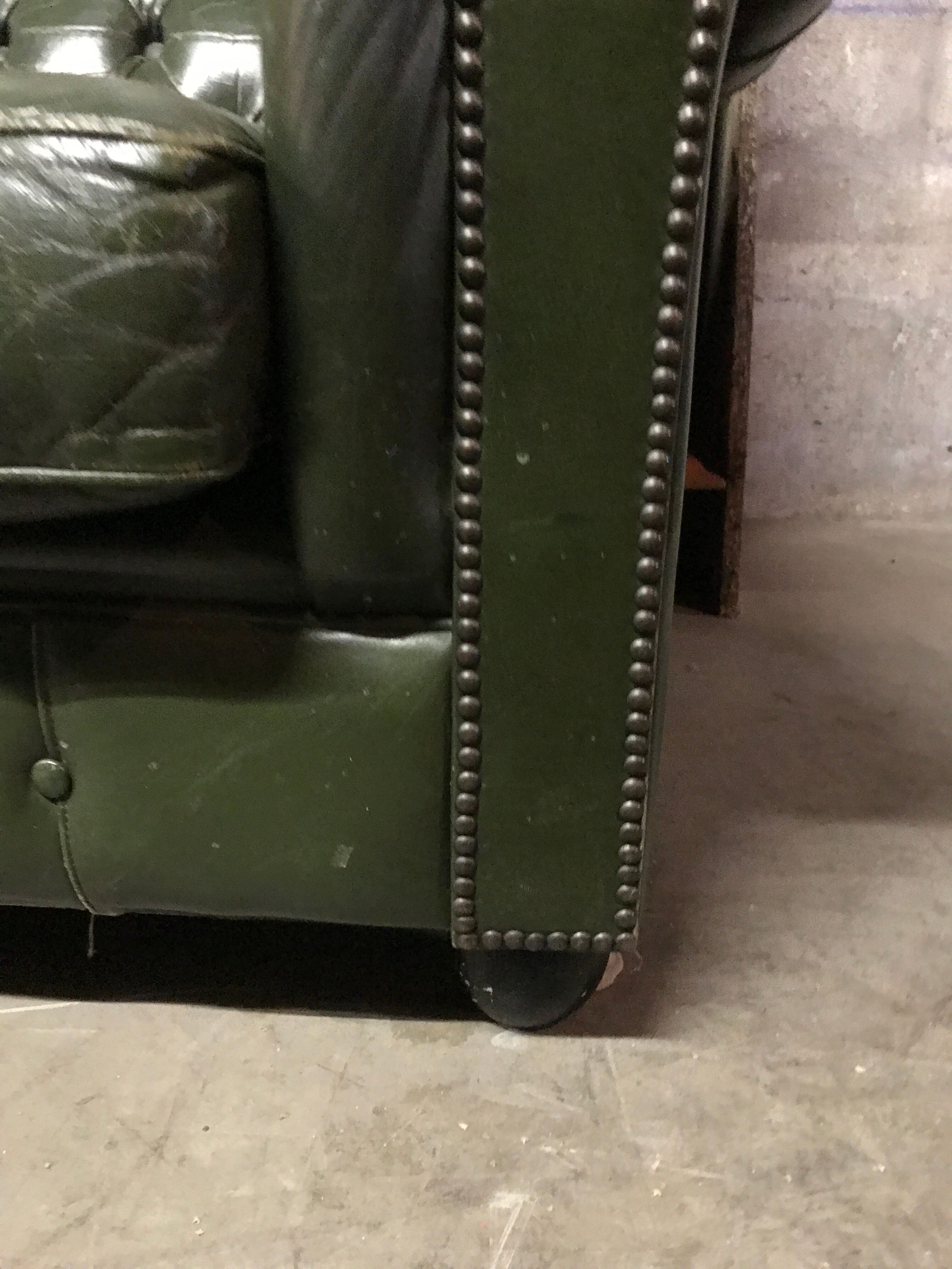 Chesterfield green leather sofa