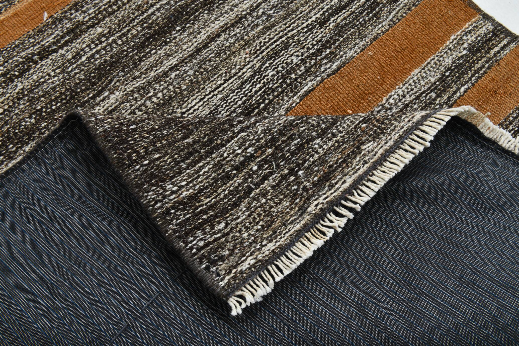 Tapis de couloir Kilim rayé marron crème 2x9, tapis de cuisine, 69x272 cm