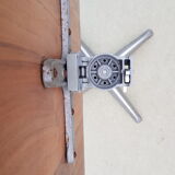 Foldable bistro table with teak top and aluminum base