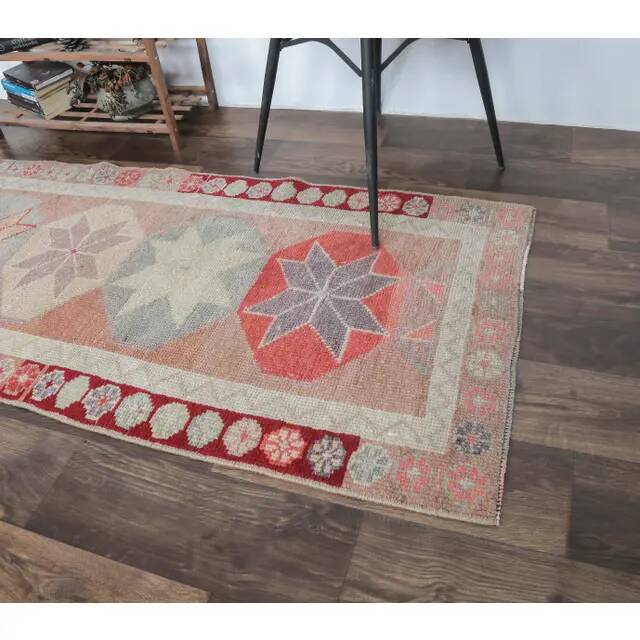 Vintage Pink Blush Natural Turkish Hand-Knotted Runner 79x342