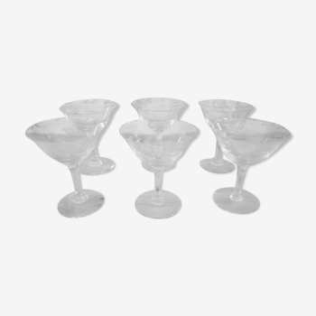 Lot de 6 coupes à champagne en verre gravé