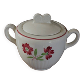 Sucrier faïence Jacques Lunéville fleurs rouges Art Deco