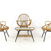 Set of 3 rattan chairs + coffee table - mid century dutch design