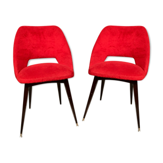 Paire de chaises moumoute rouge vingage année 50 60