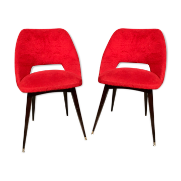 Paire de chaises moumoute rouge vingage année 50 60