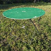 Table de jardin ronde ancienne pliante métal patine verte