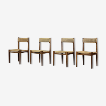 4 chaises de salle à manger scandinaves modernes du milieu du siècle en chêne et cordon de papier par E.Knudsen