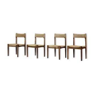 4 chaises de salle à manger scandinaves modernes du milieu du siècle en chêne et cordon de papier par E.Knudsen