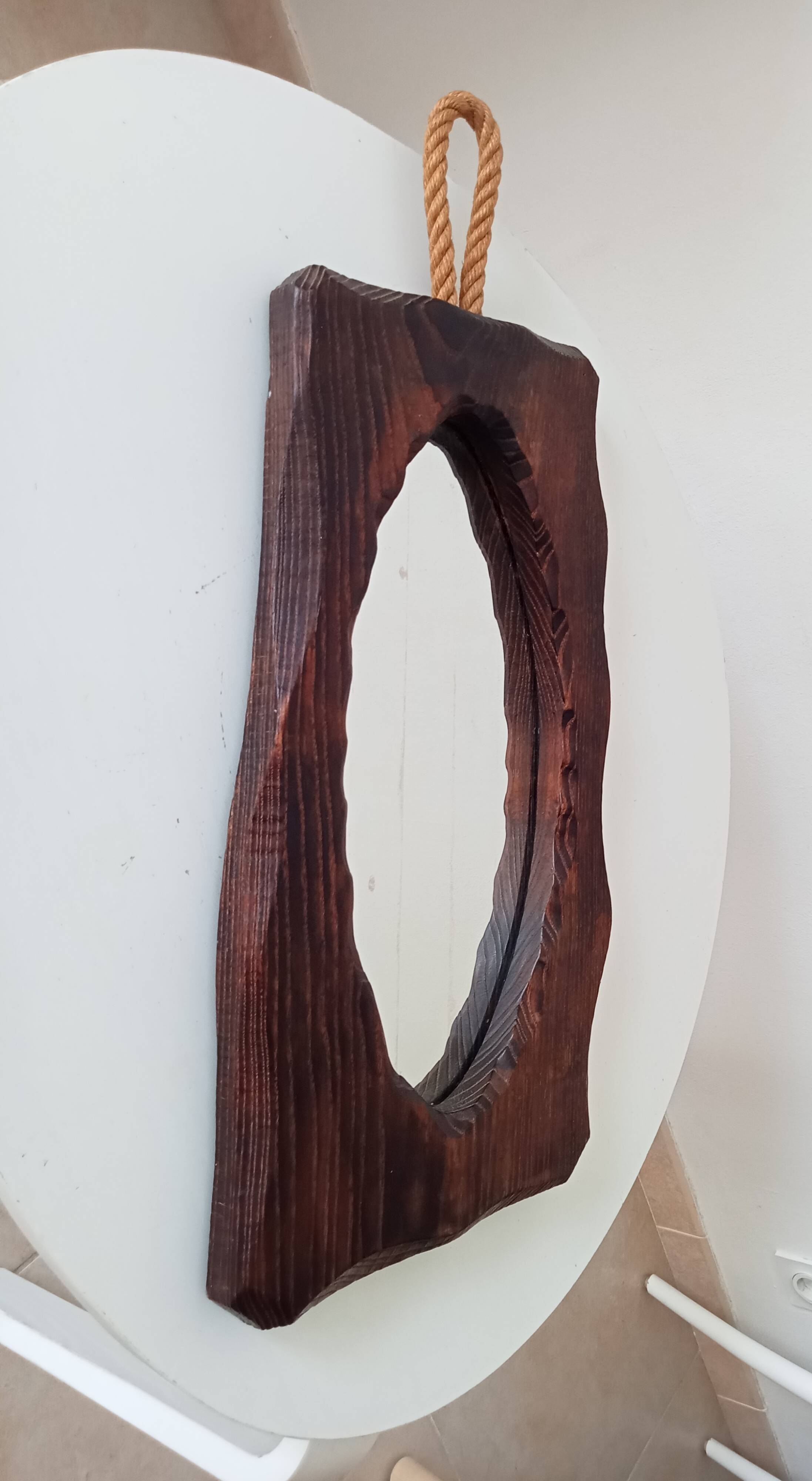 Brutalist antique mirror in solid wood from the 1950s/60s.