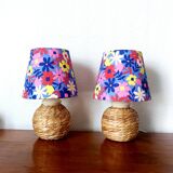 Pair of custom-made wicker lamps and shades from the 1970s