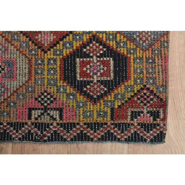 1970s Vintage Turkish Oushak Handmade Colorful Runner Rug 145x243
