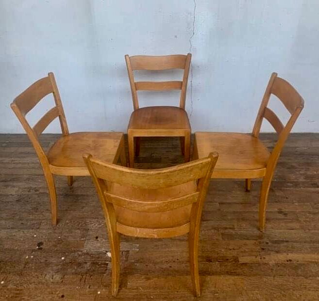 Set of 4 vintage bistro chairs in light wood