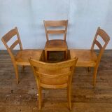 Set of 4 vintage bistro chairs in light wood