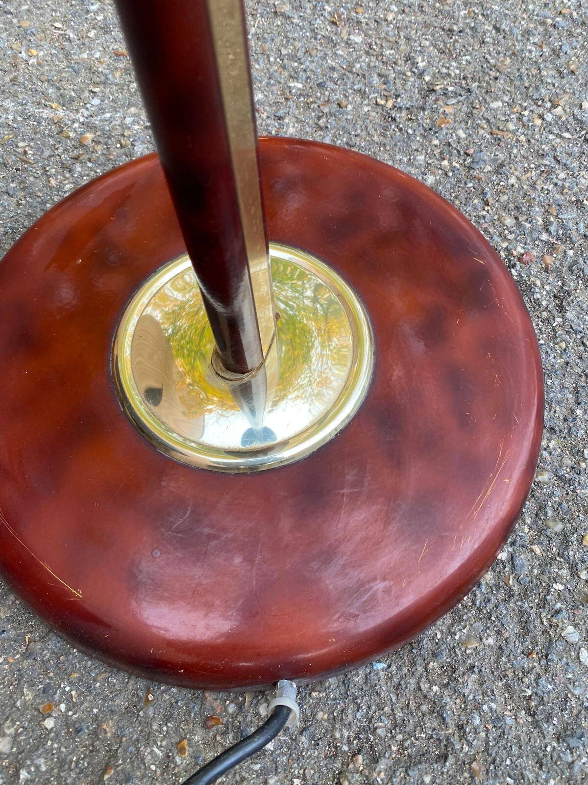 Art Deco floor lamp in burgundy with a golden dome, France