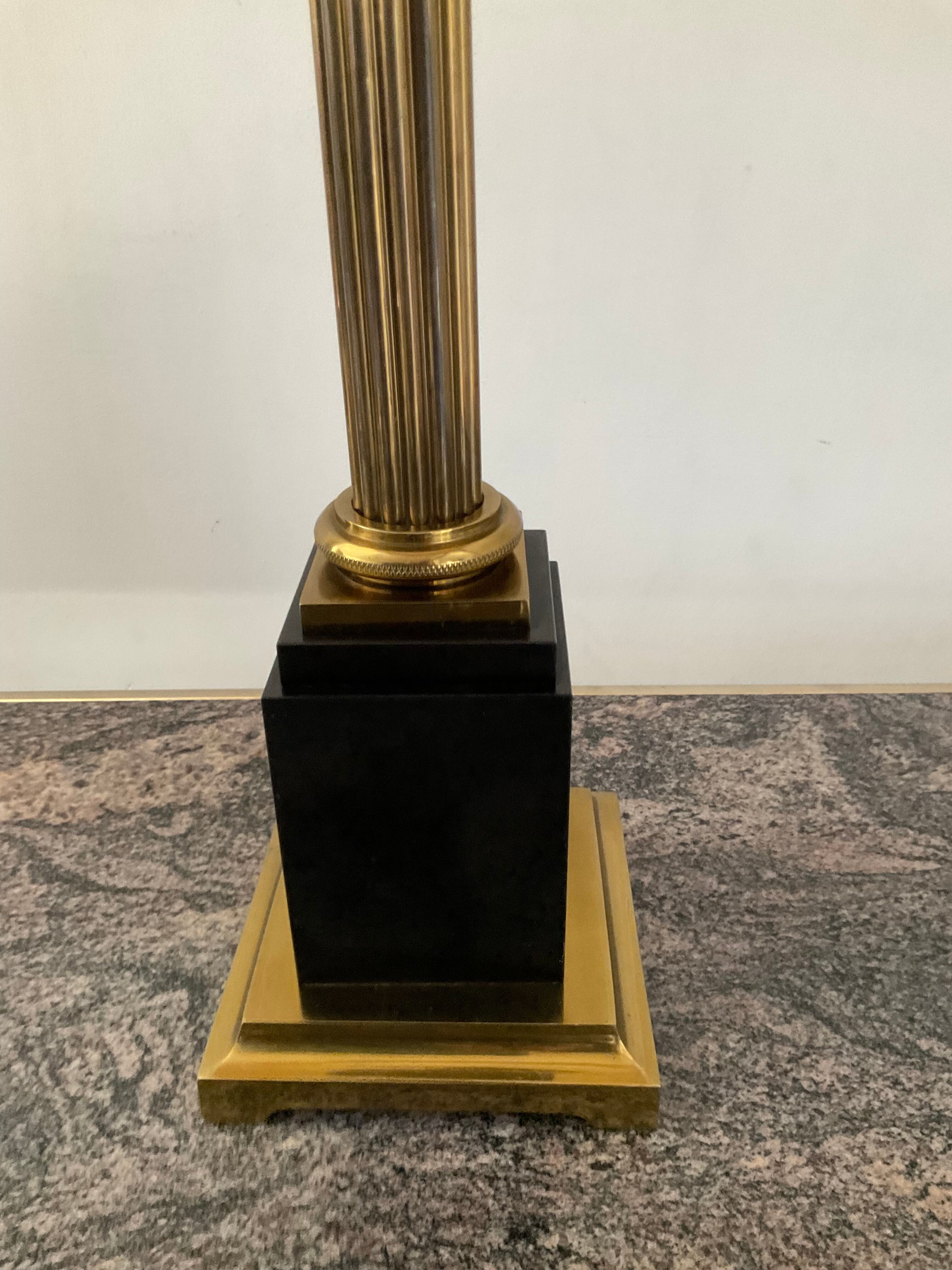 Empire style column lamp in bronze, opaline and marble