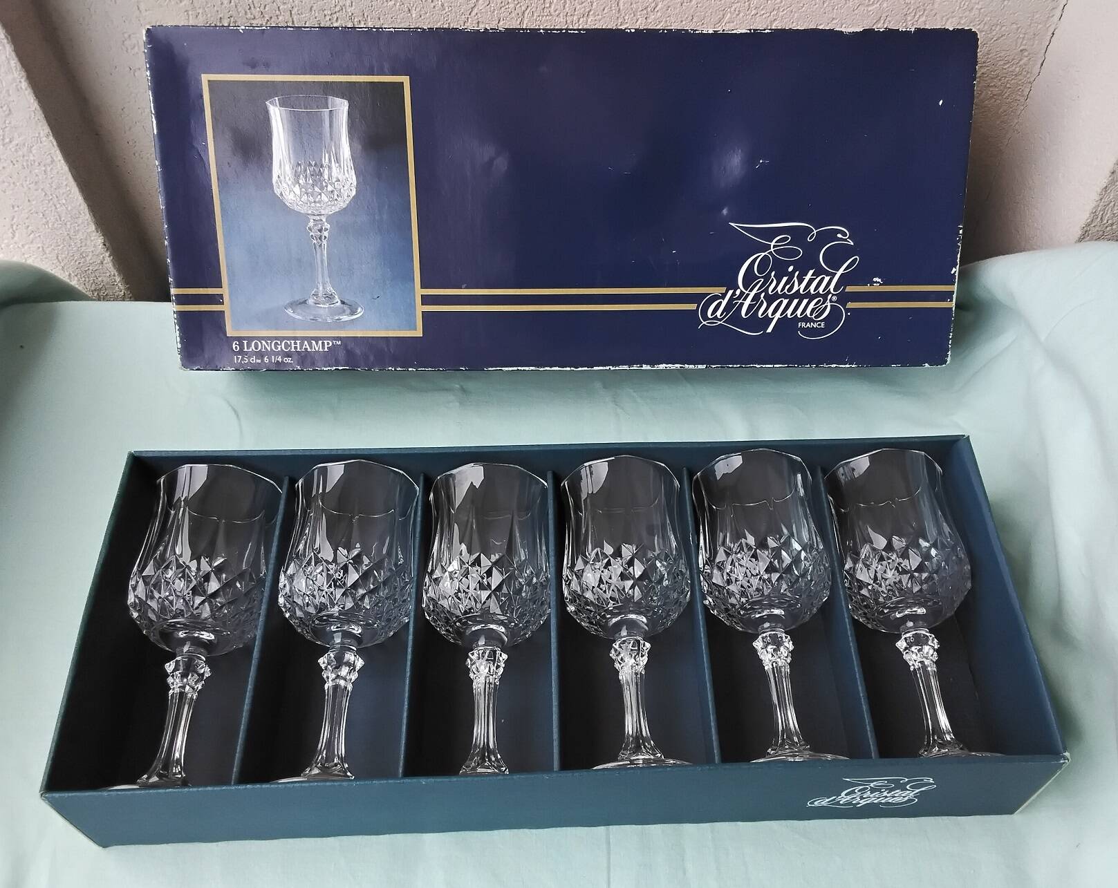 6 crystal stem glasses