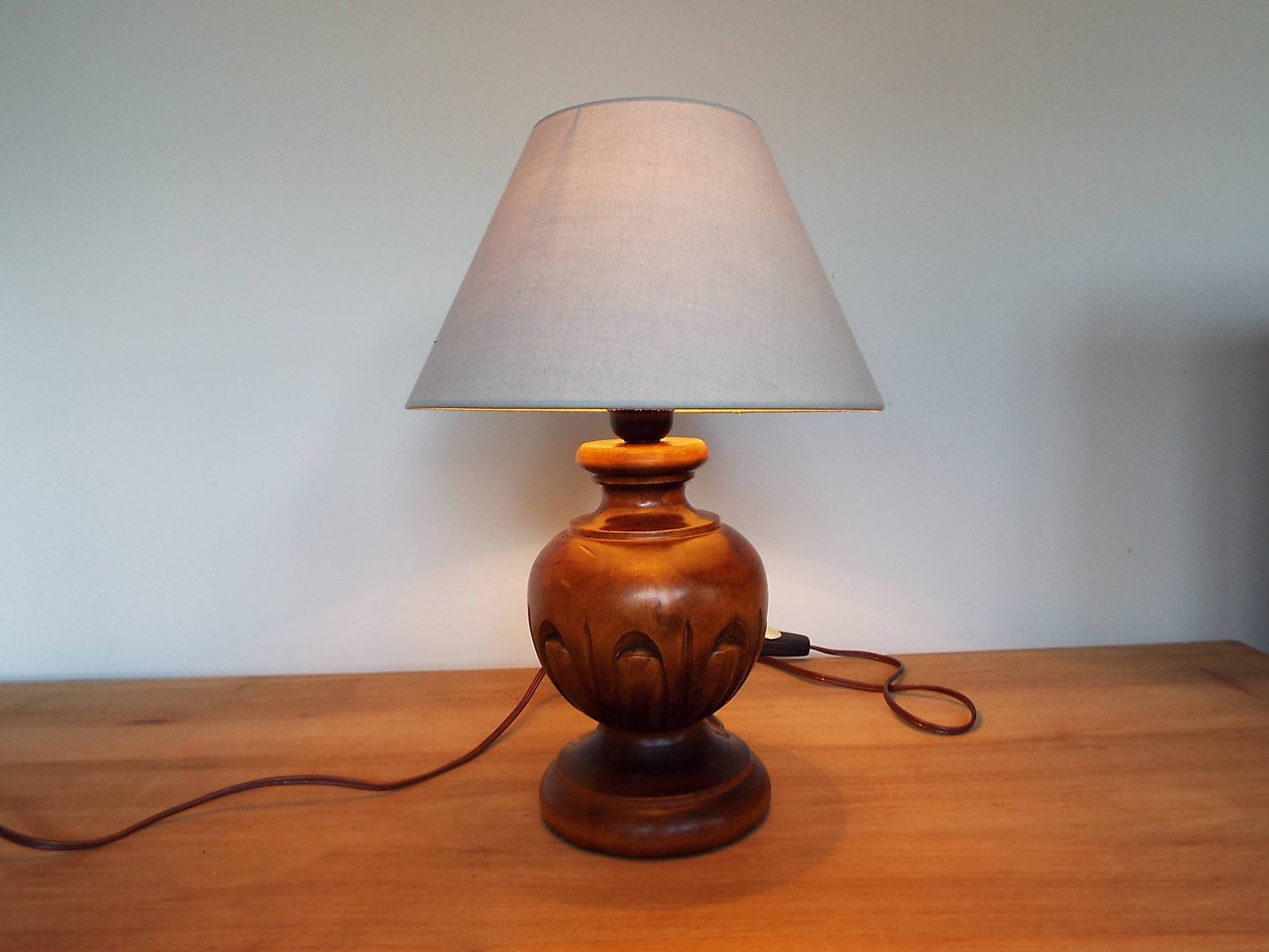 Carved turned wooden lamp base
