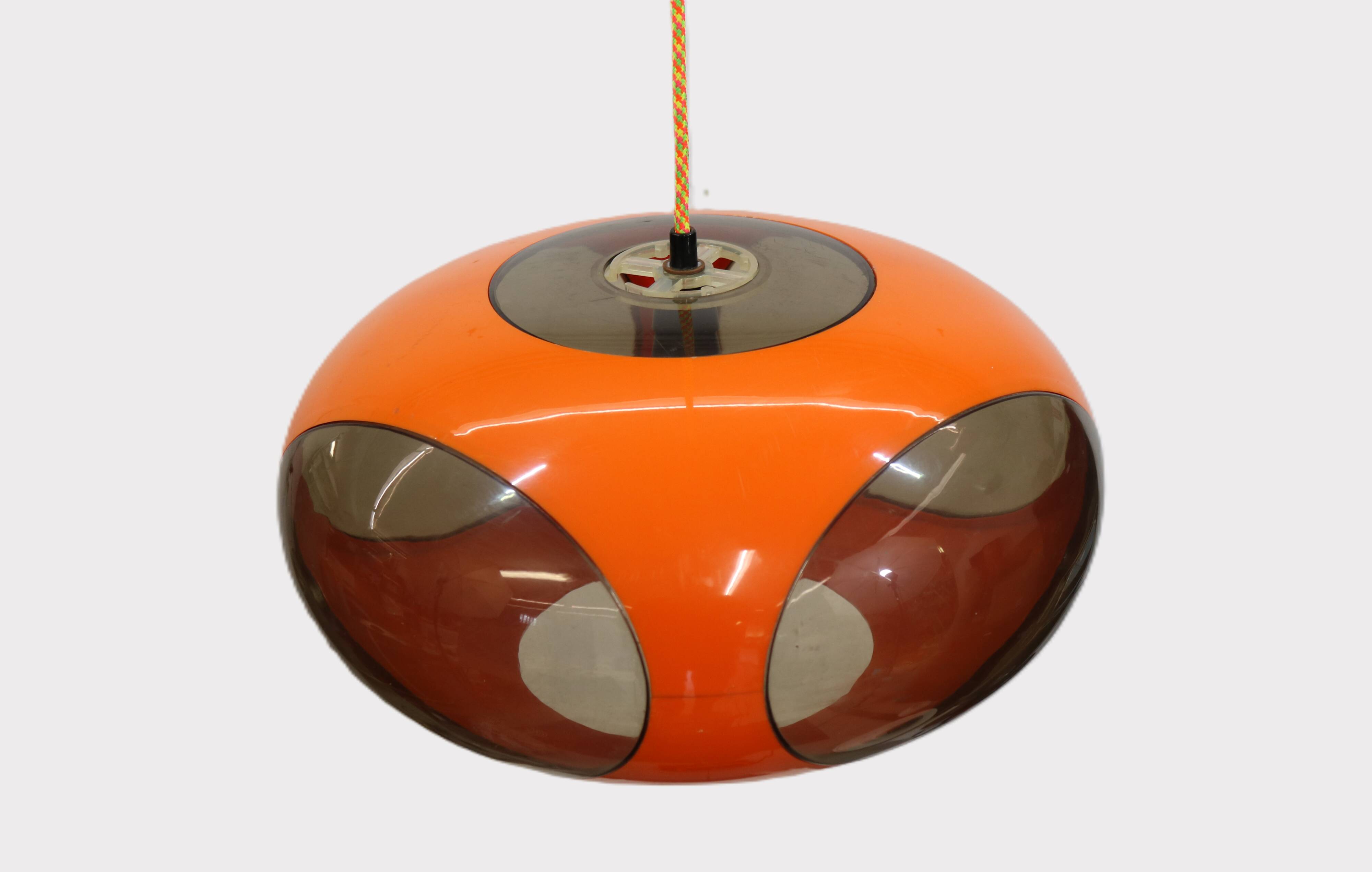 Massive Belgium Space Age UFO Lamp, Orange Mid-Century Modern Lighting