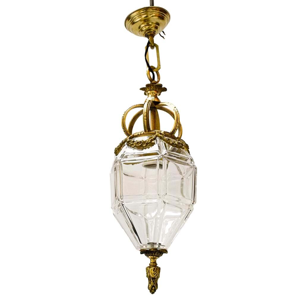 Lantern conical gilded beveled faceted glass old white XIXth