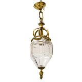 Lantern conical gilded beveled faceted glass old white XIXth