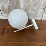 Old White Metal Wall Lamp + White Opaline Ball 70s Vintage #B790