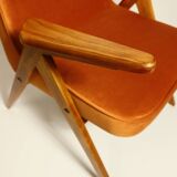 Vintage Lounge Chair Burt Orange by J. Chierowski, 1960, Scandinavian Design Velvet Fabric