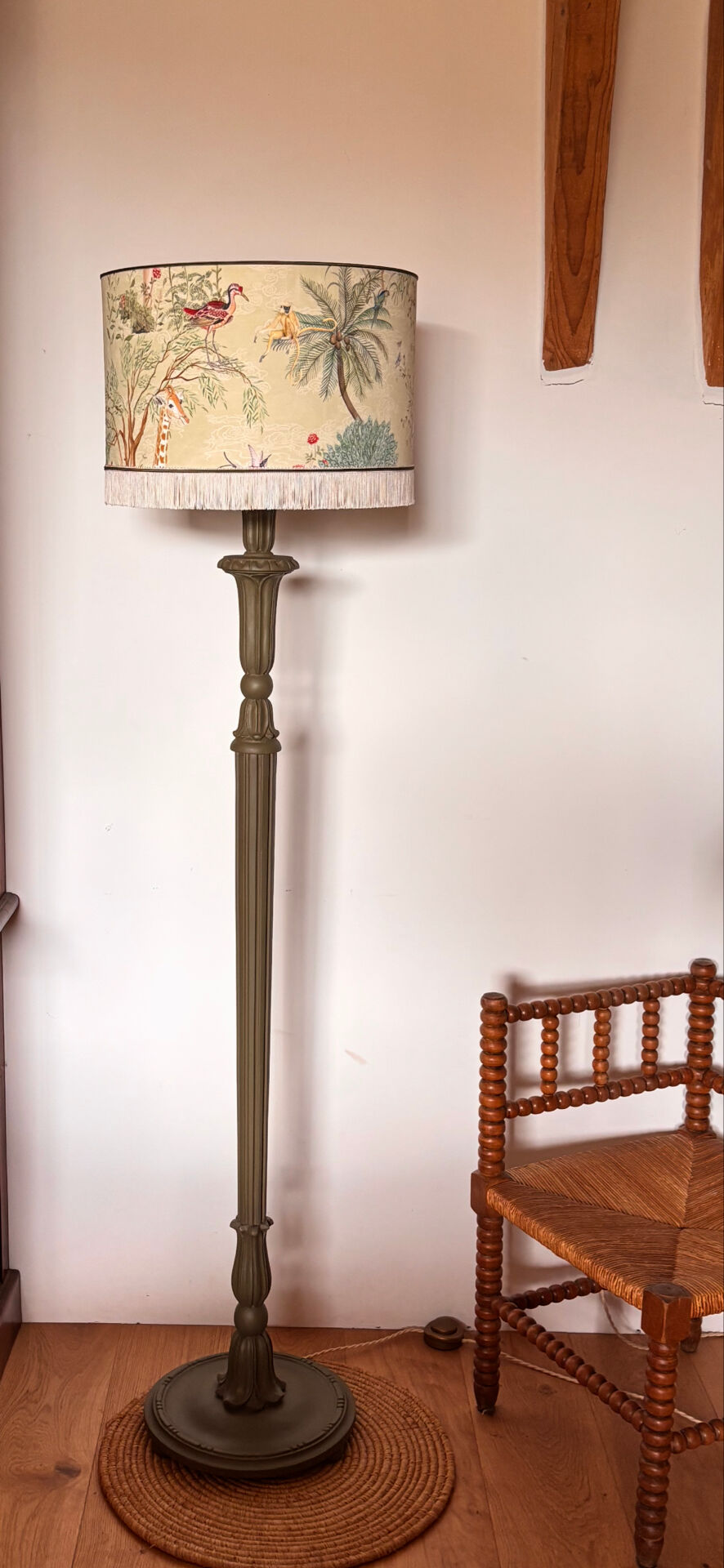 Restored vintage floor lamp – handmade Thevenon lampshade