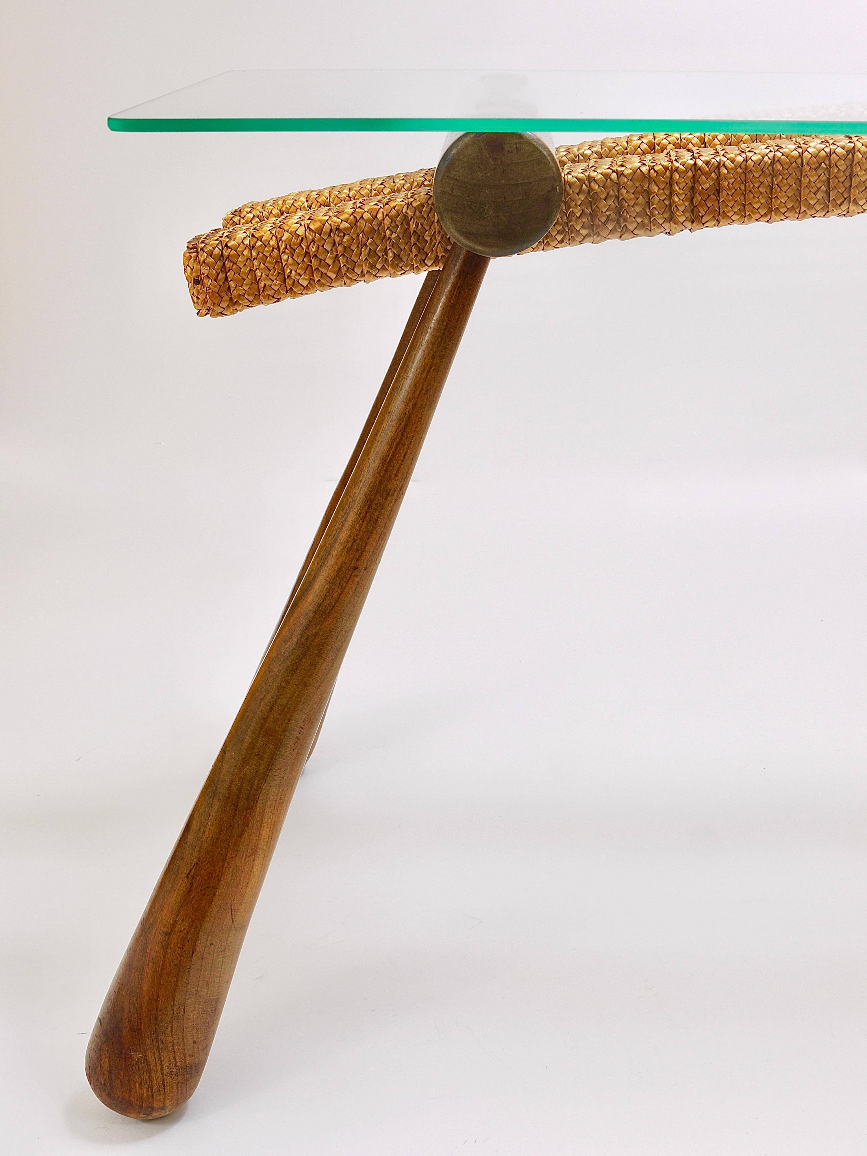 Mid-century side table by Max Kment, maple, cord, Austria, 1950s