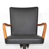 Antique black leather and oak desk chair 1900s, Sweden