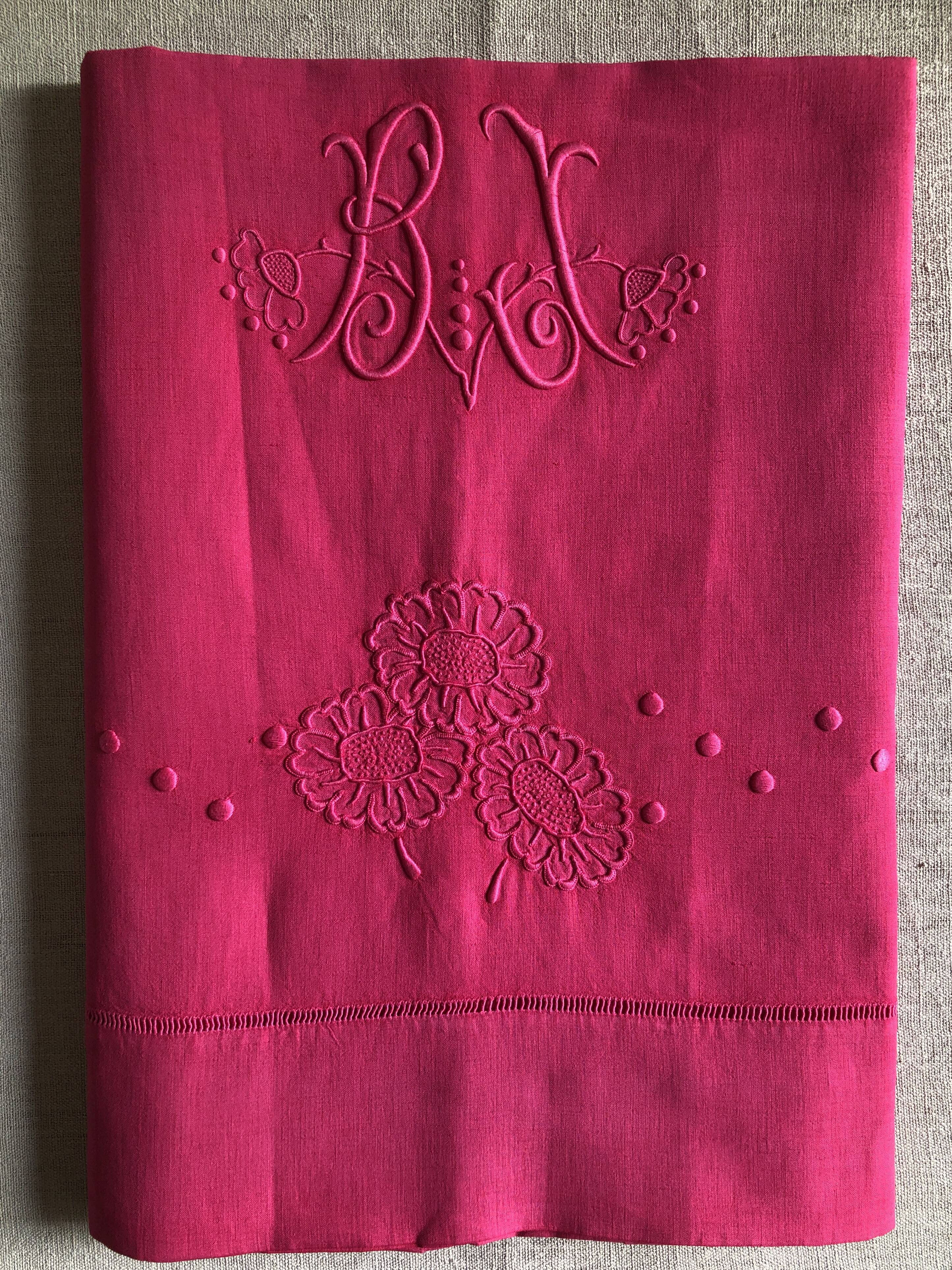 Antique Linen and Cotton Sheet Dyed in Fuchsia