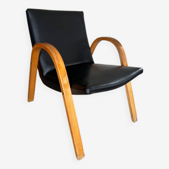 Hugues Steiner fauteuil Bow Wood en hêtre et skaï noir