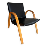 Hugues Steiner Bow Wood armchair in beech and black skai