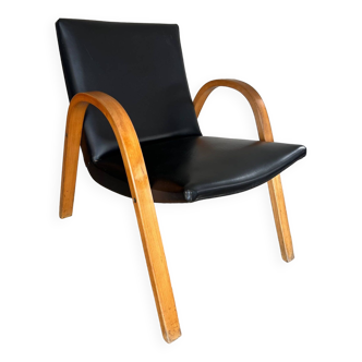 Hugues Steiner fauteuil Bow Wood en hêtre et skaï noir