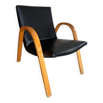 Hugues Steiner Bow Wood armchair in beech and black skai