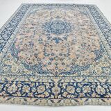 10x14 Navy Blue & Salmon Vintage Persian Rug, Geometric Style Classic Rug