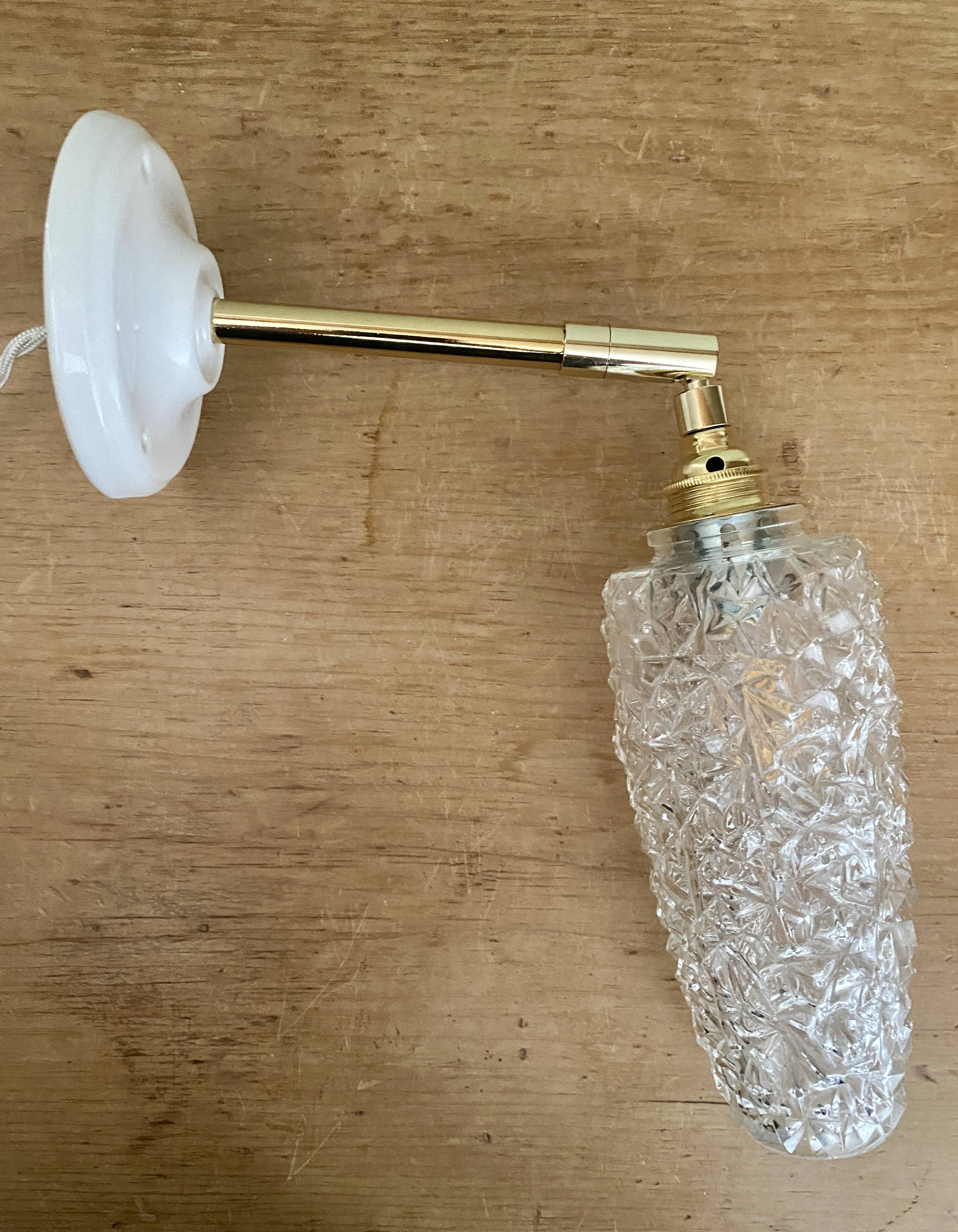 Vintage tulip wall light in diamond-point glass