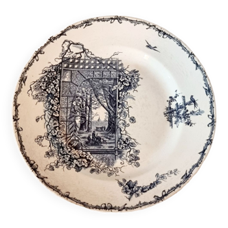 Plat antique en poterie bleue et blanche du Vermont, France