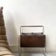 Modernist magazine rack in brown leather & chrome wire metal – 1970 design
