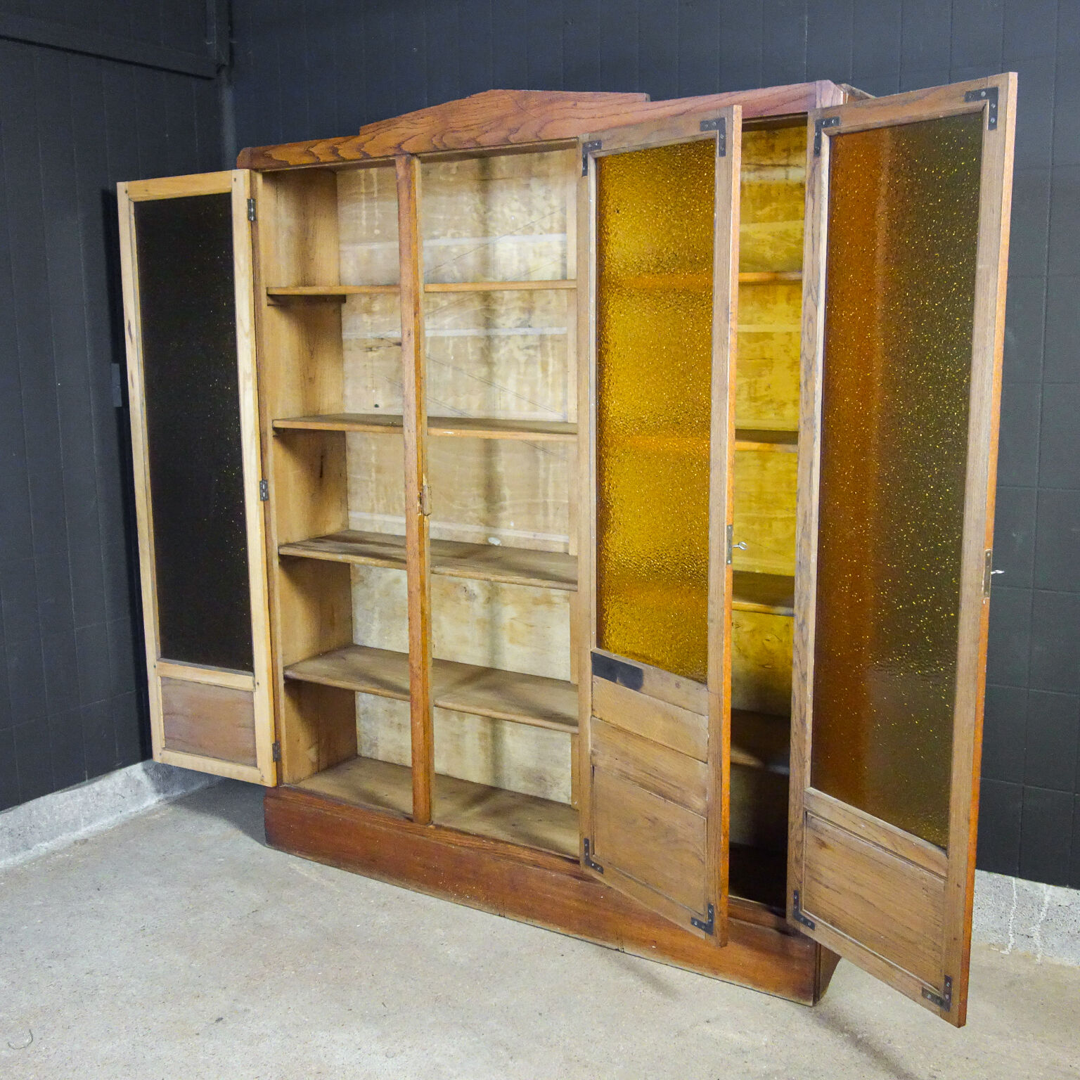 Art deco bookcase with stained glass windows - 1930s