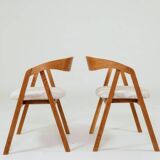 Oak dining chairs set of two, natural wood, jacquard fabric