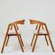 Oak dining chairs set of two, natural wood, jacquard fabric