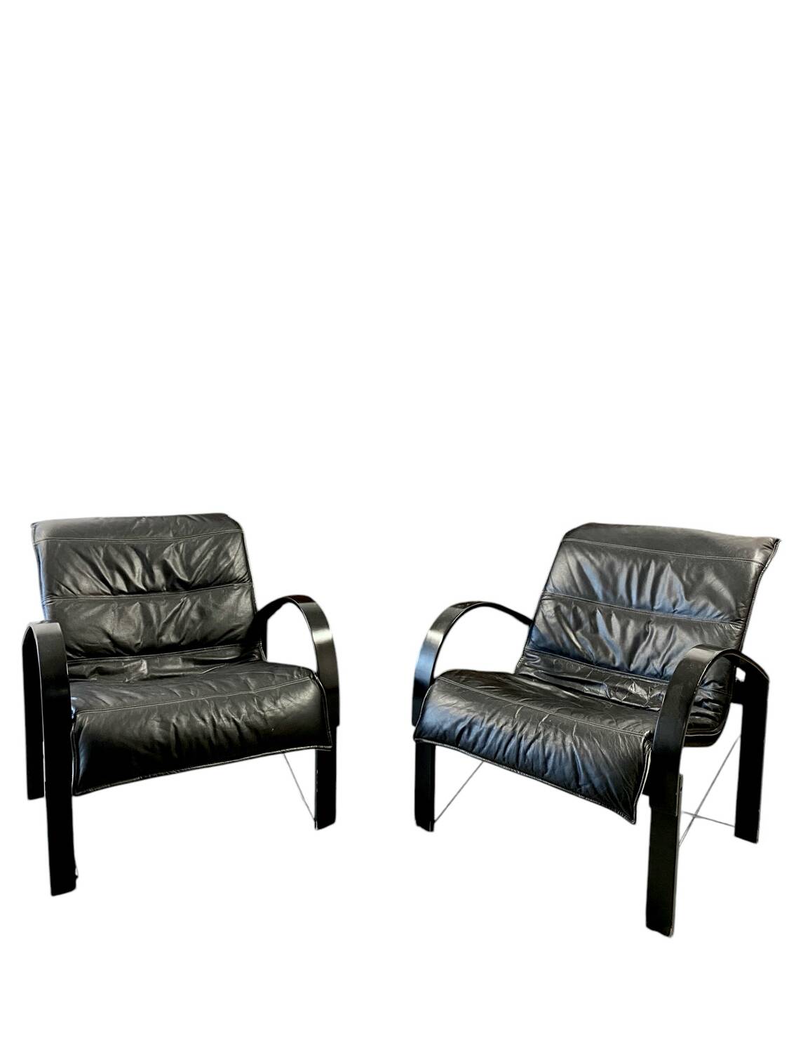Pair of "Polhem" armchairs in leather by Tord Björklund for Ikea 1980.