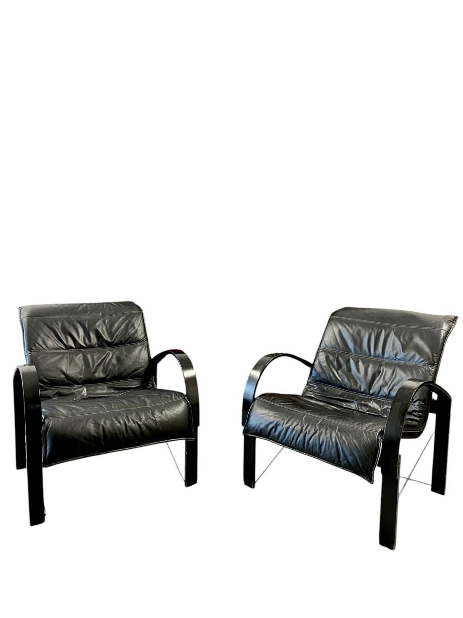 Pair of "Polhem" armchairs in leather by Tord Björklund for IKEA 1980.