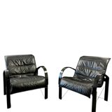 Pair of "Polhem" armchairs in leather by Tord Björklund for Ikea 1980.