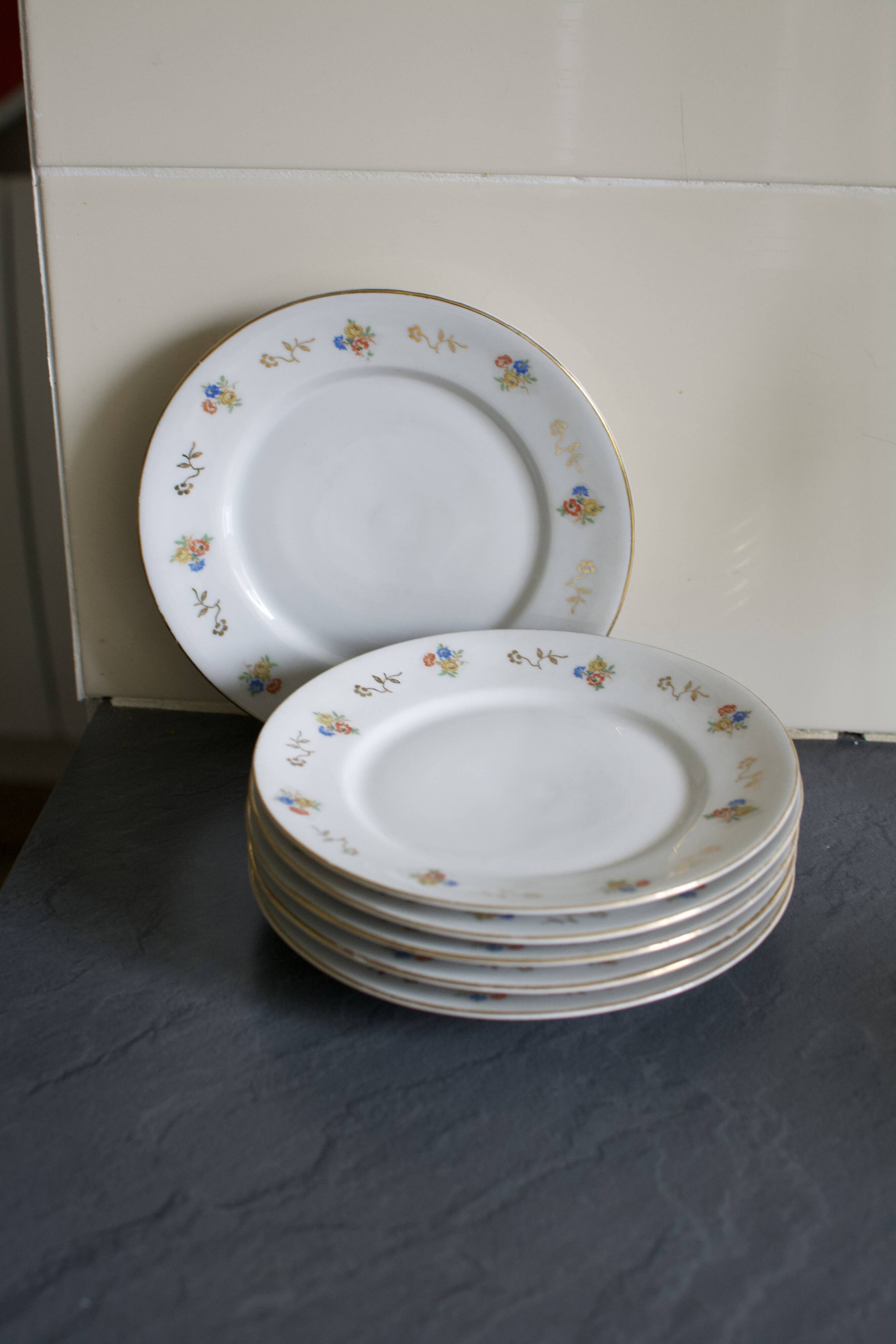 6 Bavaria porcelain plates with flowers and gilding