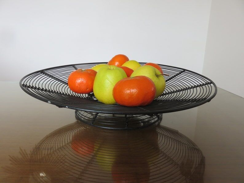 Modernist fruit basket, minimalist in black lacquered metal 1960