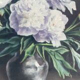 Tableau Ancien -peinture à l’huile - les Pivoines Blanches